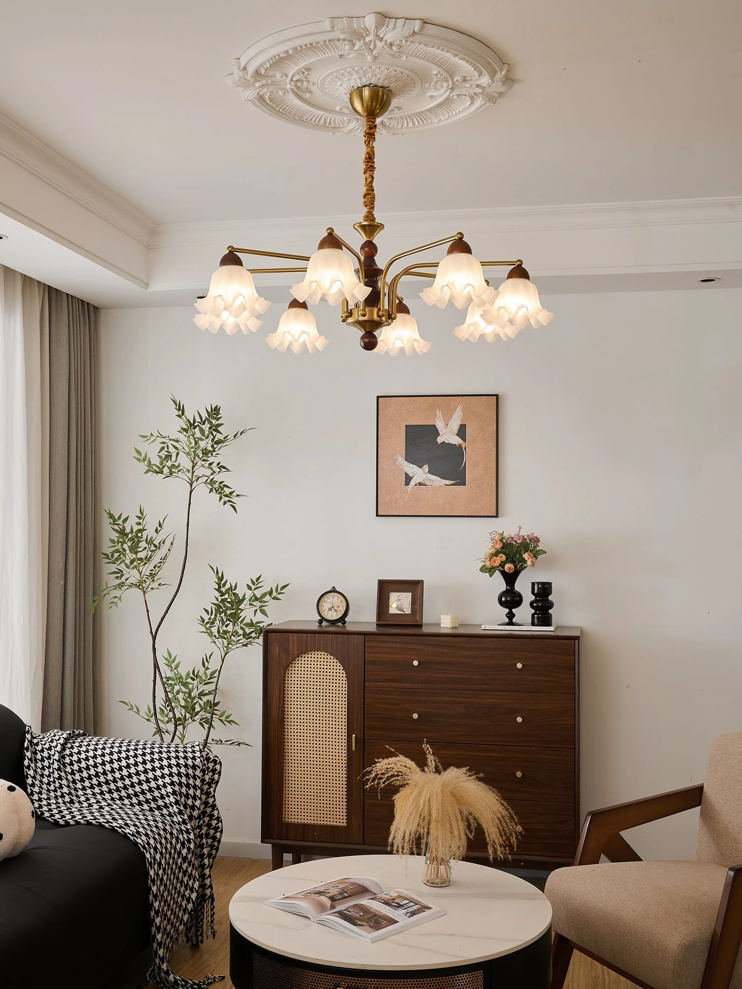 Lylaeen Elegance Vintage Glass Wood Chandelier - Image 7