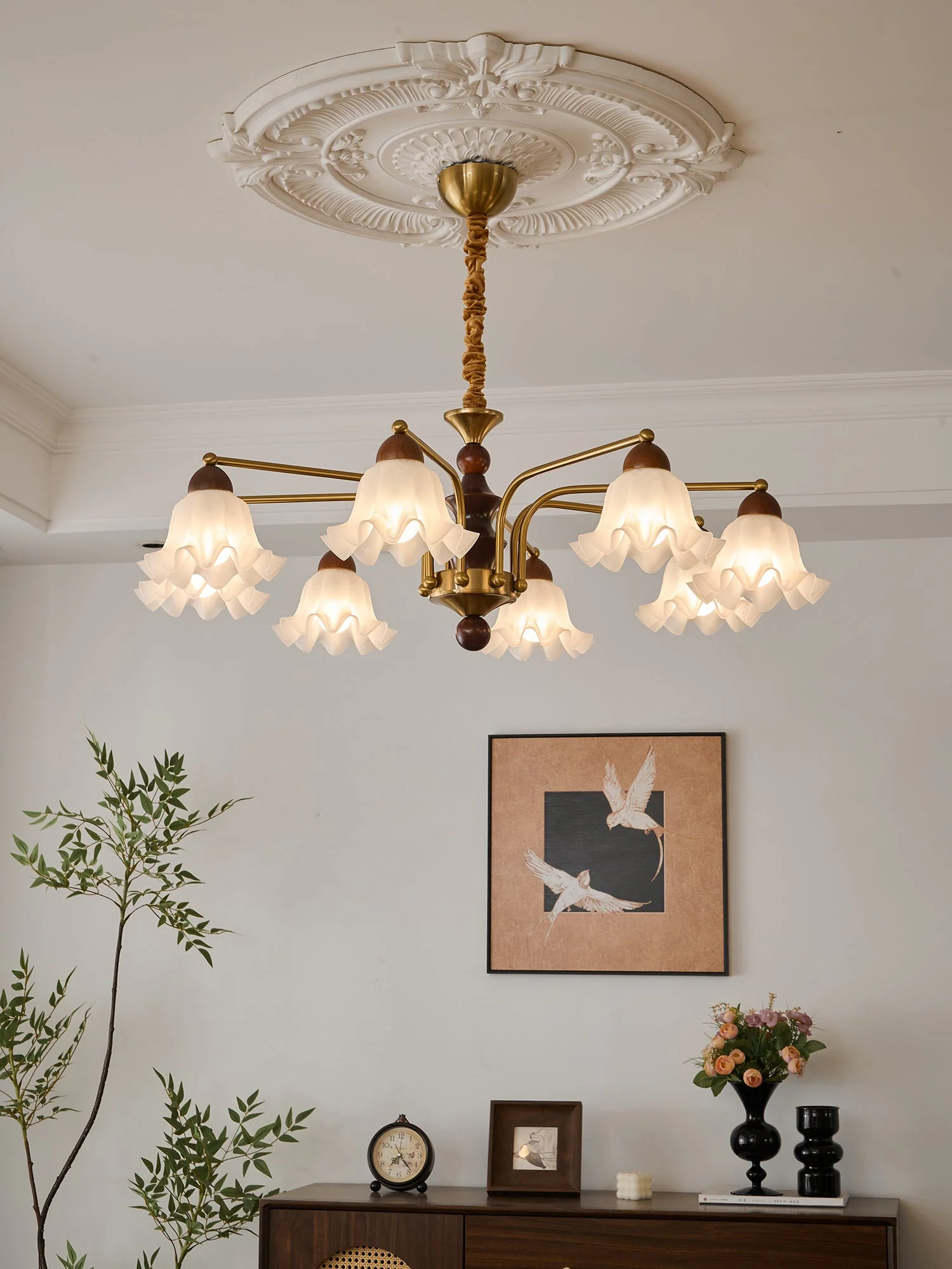 Lylaeen Elegance Vintage Glass Wood Chandelier - Image 8