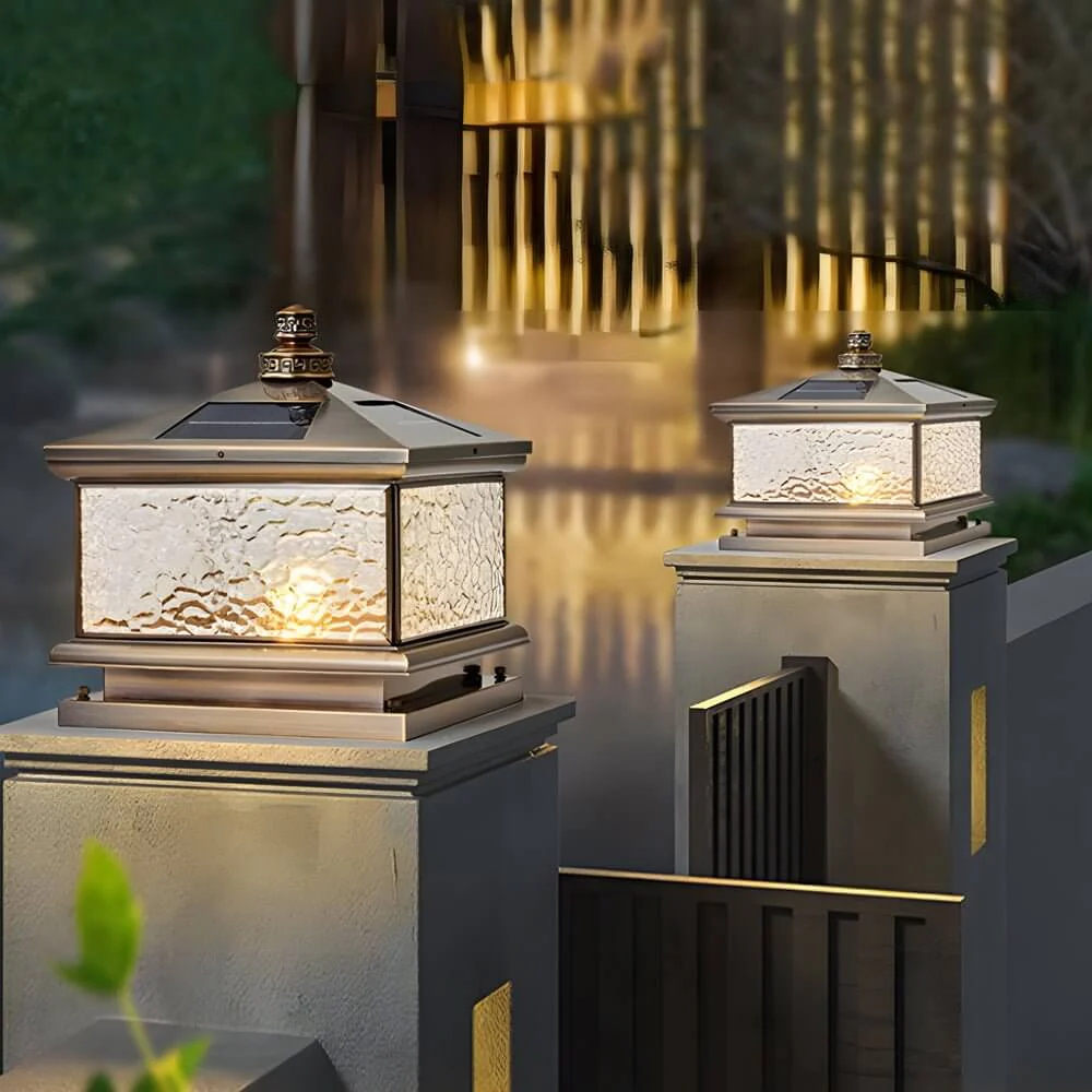 Dna Retro Square Antique Glass Outdoor Mount Post Light