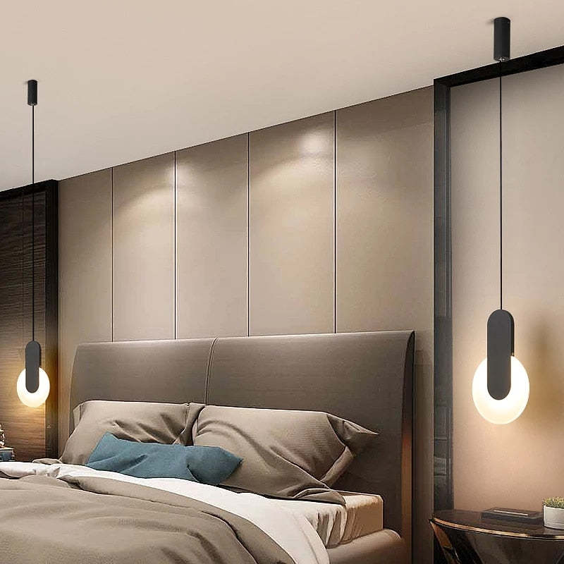 Doria Modern LED Pendant Light Black/White Metal Living Room - Image 9