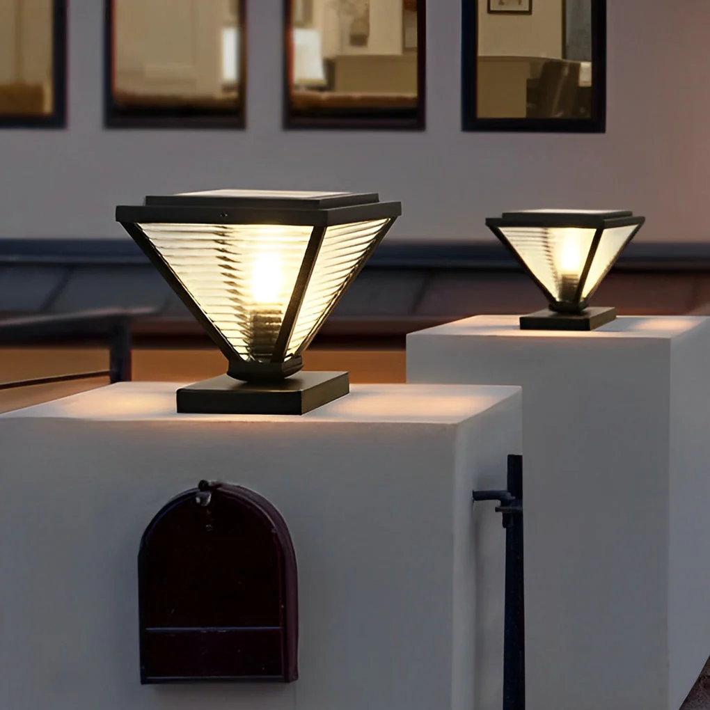 Drucilla Simple Geometric Modern Steel Outdoor Fence Post Lights