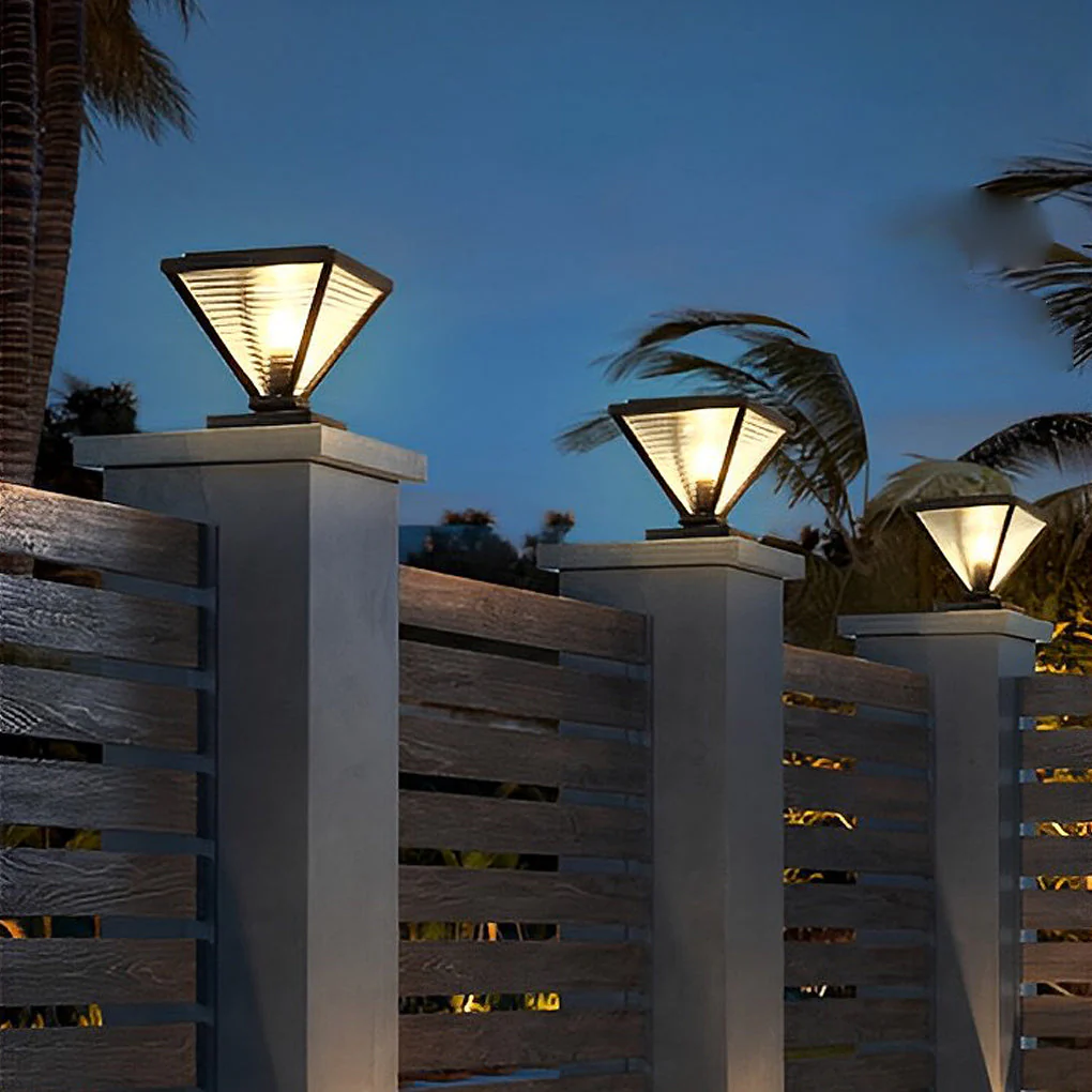 Drucilla Simple Geometric Modern Steel Outdoor Fence Post Lights - Image 6