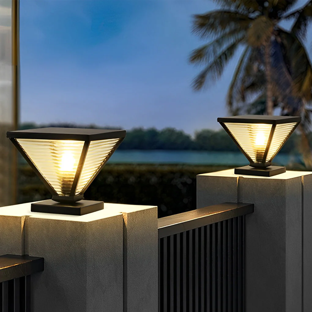 Drucilla Simple Geometric Modern Steel Outdoor Fence Post Lights - Image 7