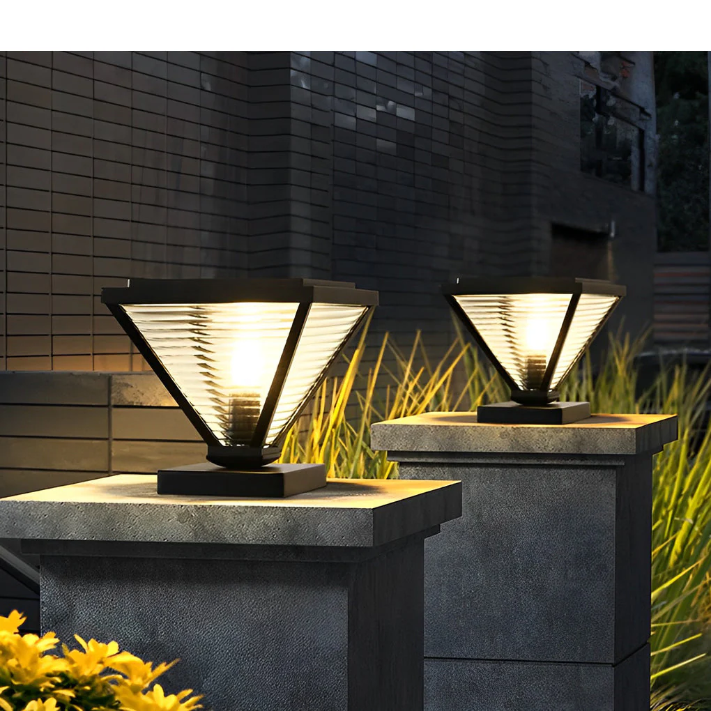 Drucilla Simple Geometric Modern Steel Outdoor Fence Post Lights - Image 9