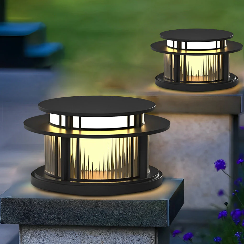 Eery Round Modern Steel Outdoor Fence Post Pillar Light