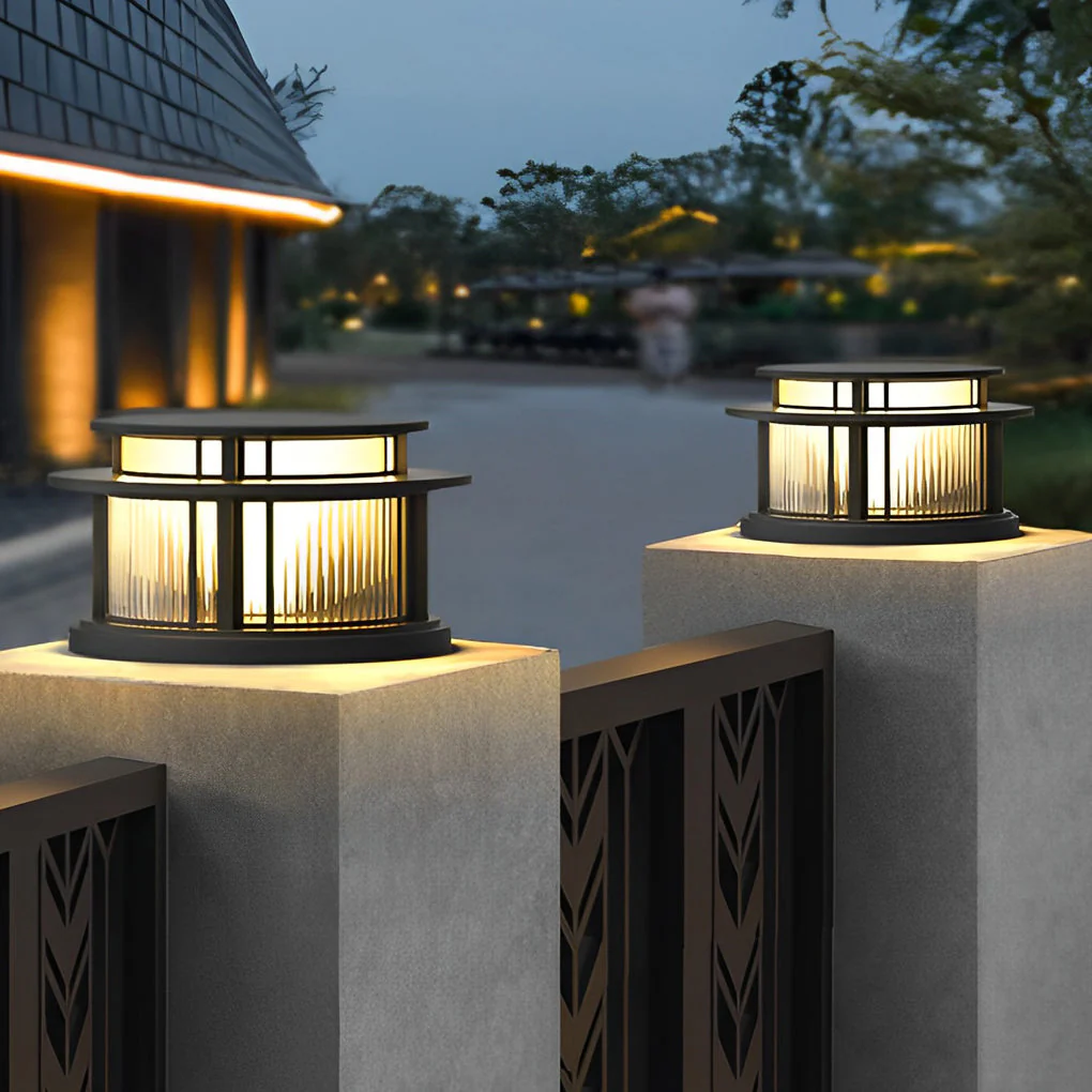 Eery Round Modern Steel Outdoor Fence Post Pillar Light - Image 2
