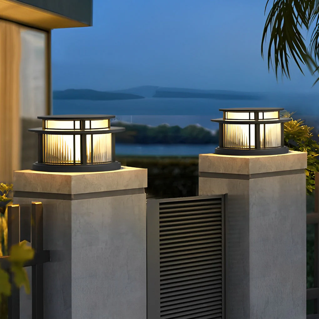 Eery Round Modern Steel Outdoor Fence Post Pillar Light - Image 3