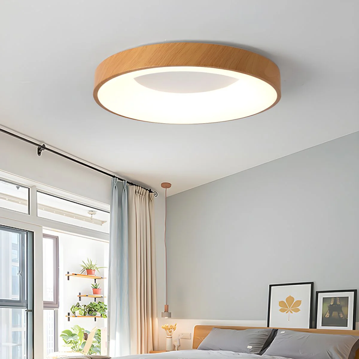 Eliriel Modern Minimalist Round Wood Flush Mount Ceiling Lamp - Image 5