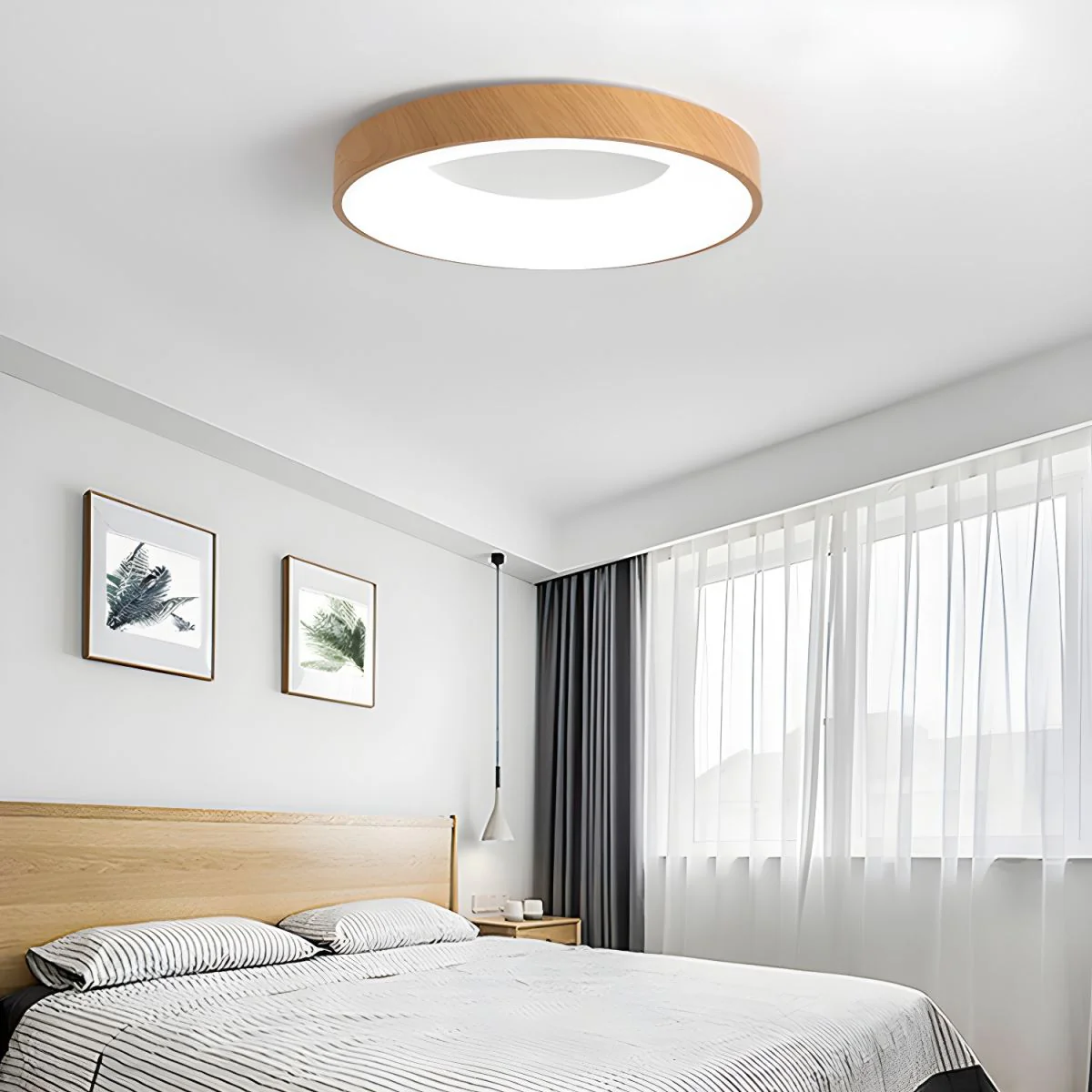 Eliriel Modern Minimalist Round Wood Flush Mount Ceiling Lamp - Image 6