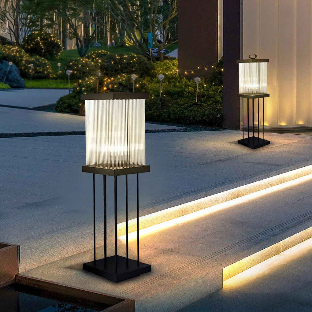 EllaN Portable Rippled Design Glass Outdoor Lantern - Image 2