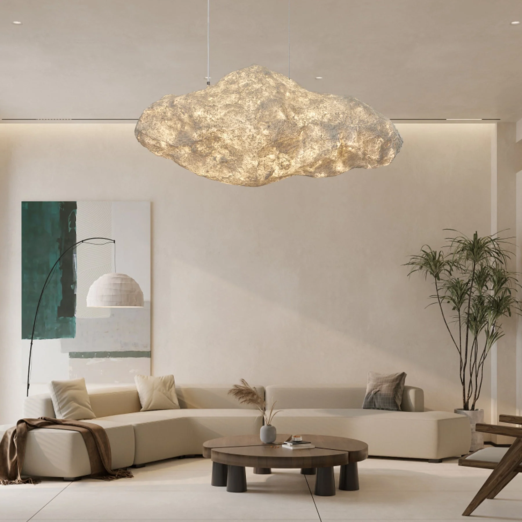 Elliros Textured Paper Pulp Pendant Light - Image 3