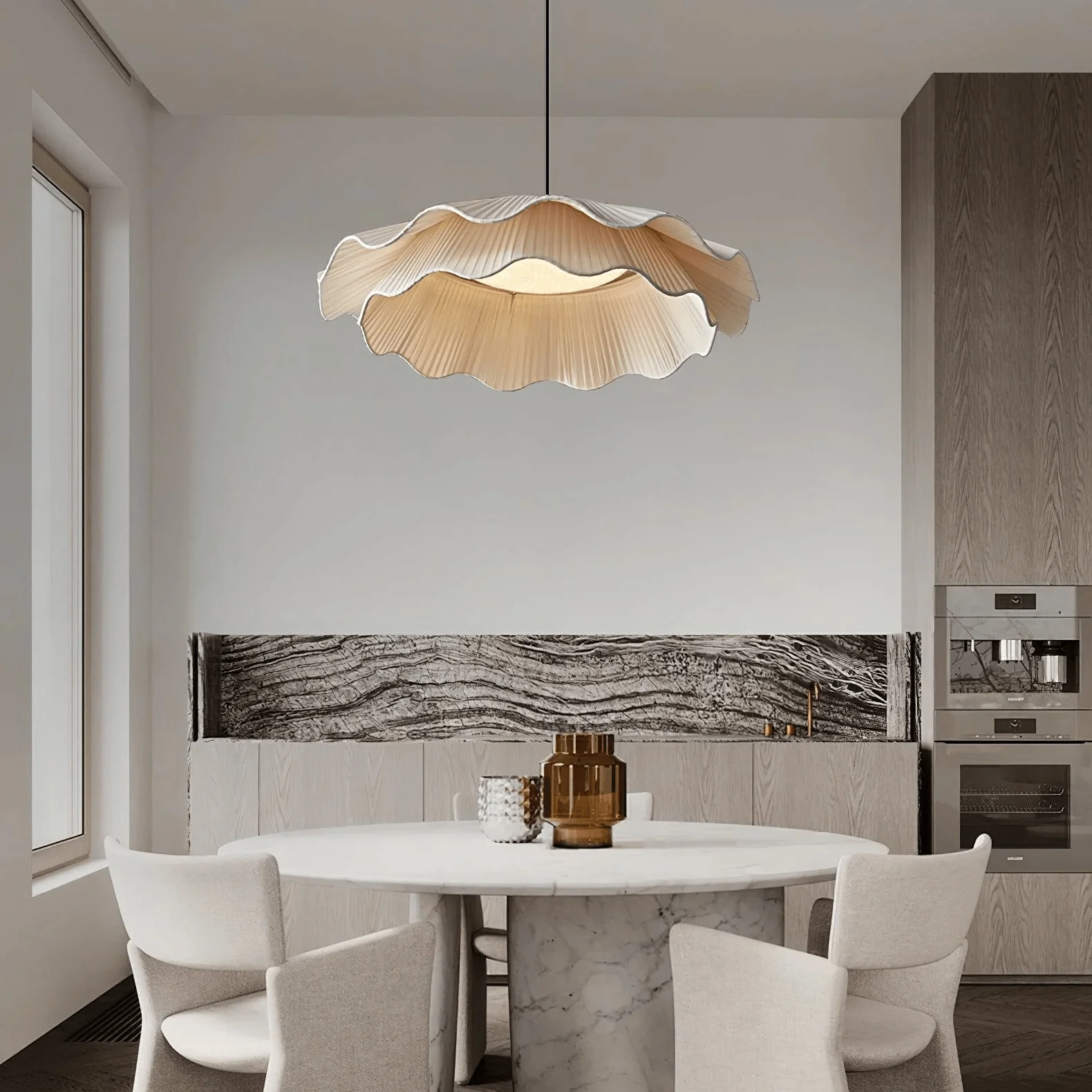 Ellorel Elegance Wave Brass Fabric Pendant Lamp - Image 4