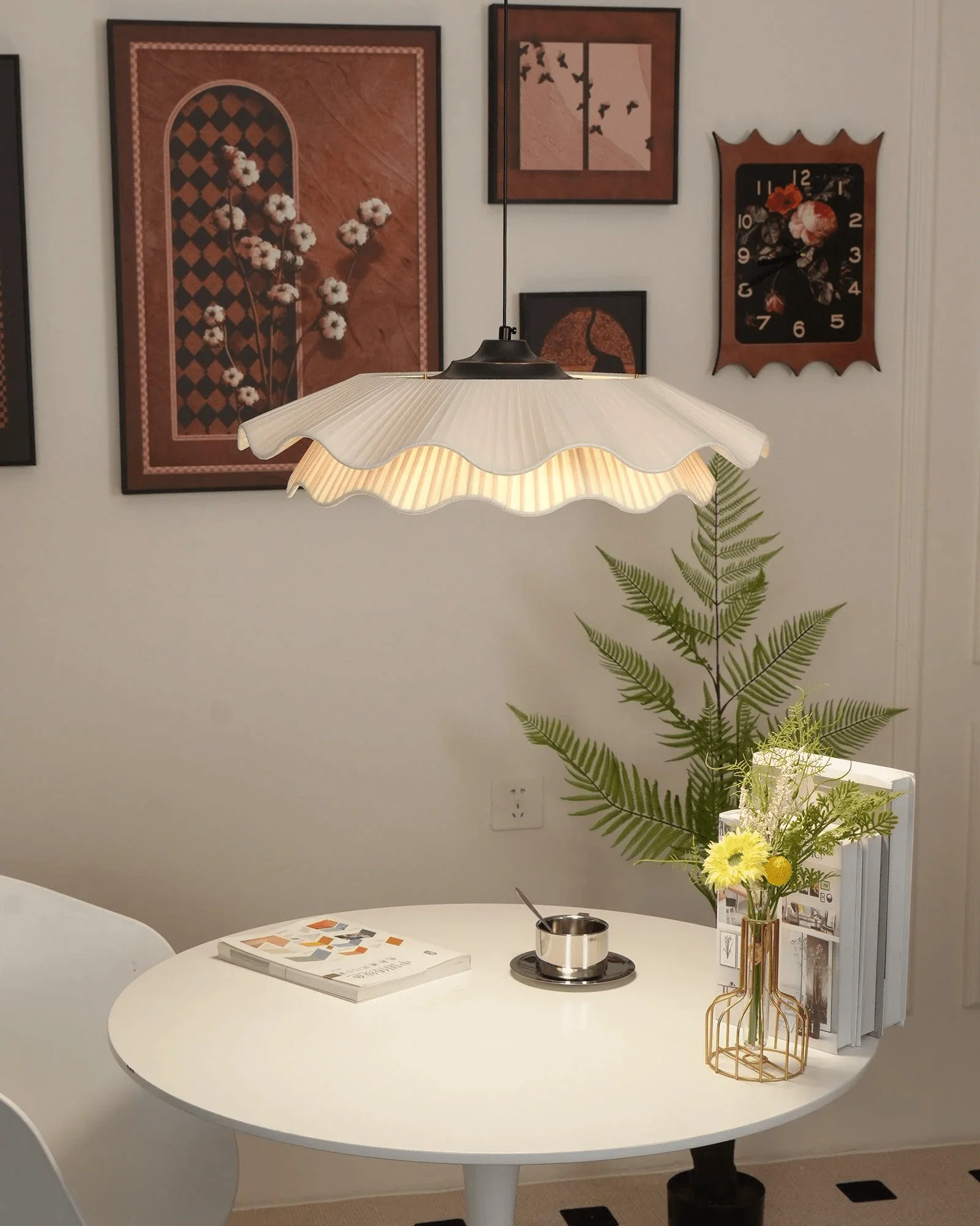 Ellorel Elegance Wave Brass Fabric Pendant Lamp - Image 7