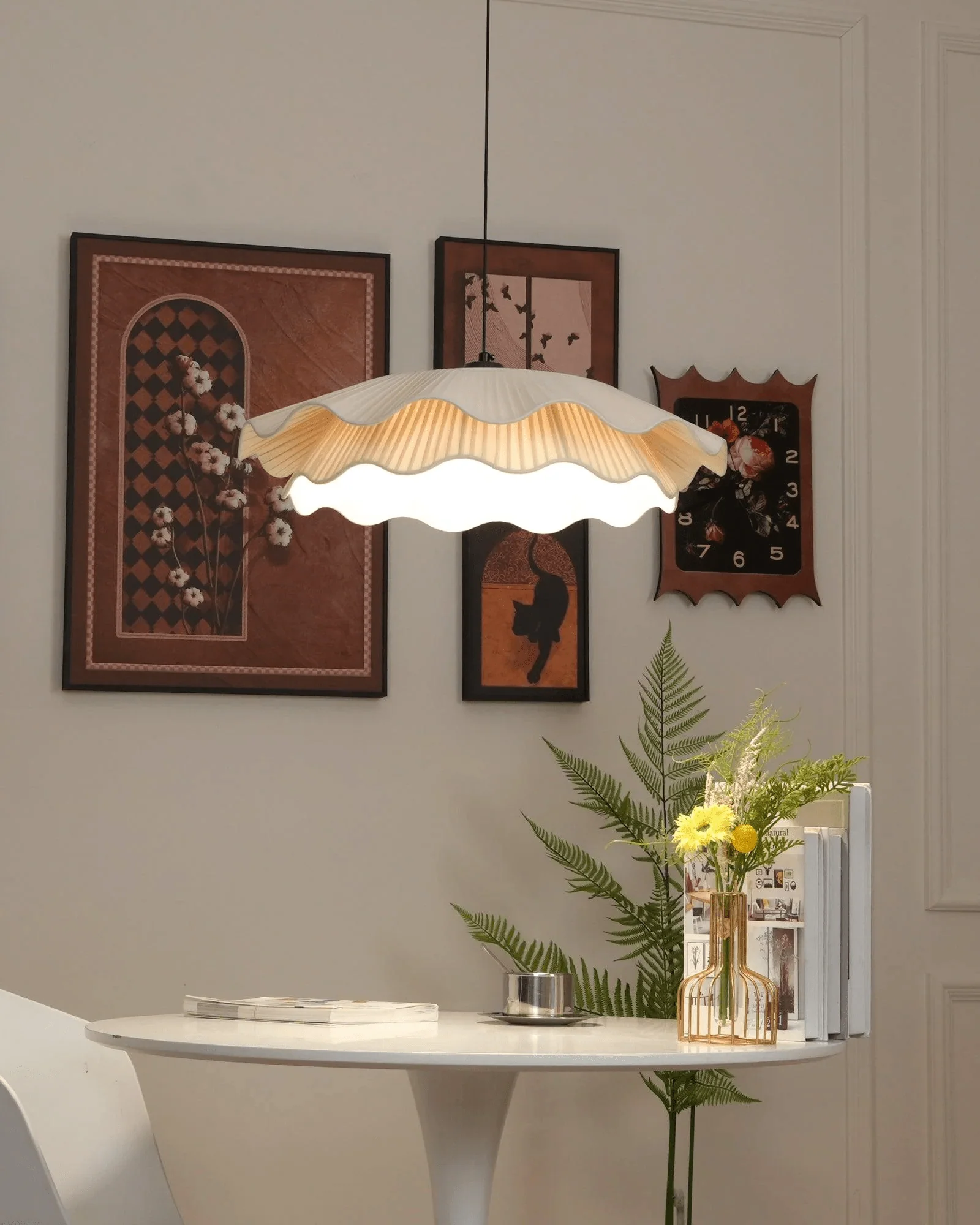 Ellorel Elegance Wave Brass Fabric Pendant Lamp - Image 8