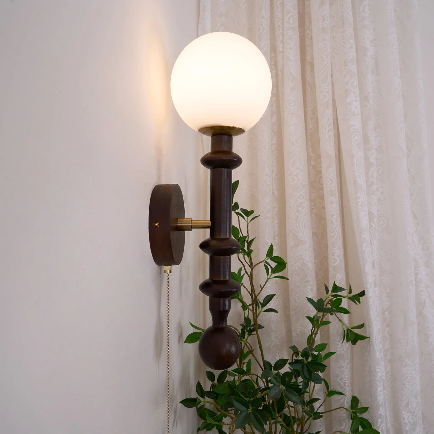 Elmiror Elegance Roman Column Glass Wood Wall Lamp - Image 15