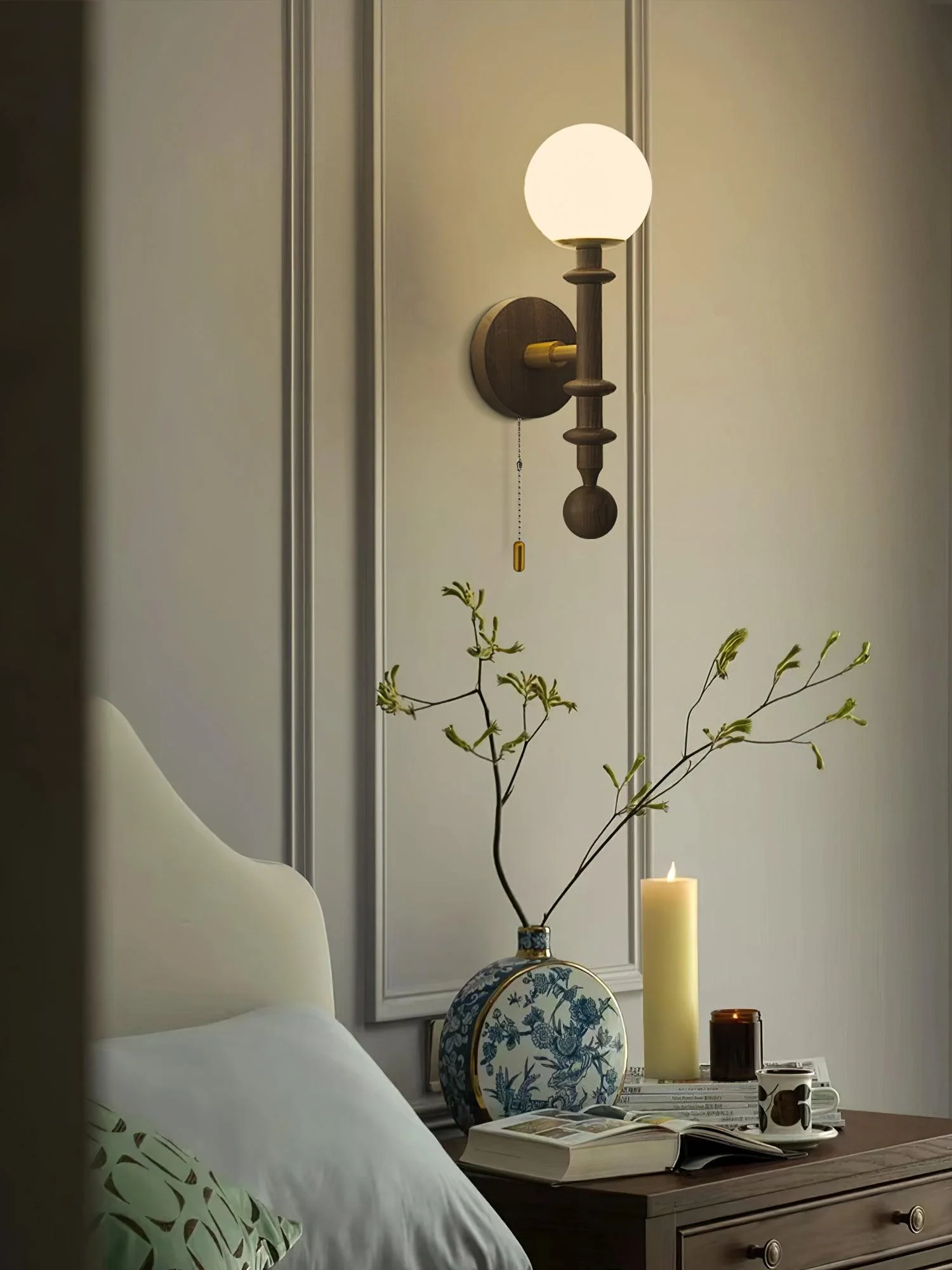 Elmiror Elegance Roman Column Glass Wood Wall Lamp - Image 33
