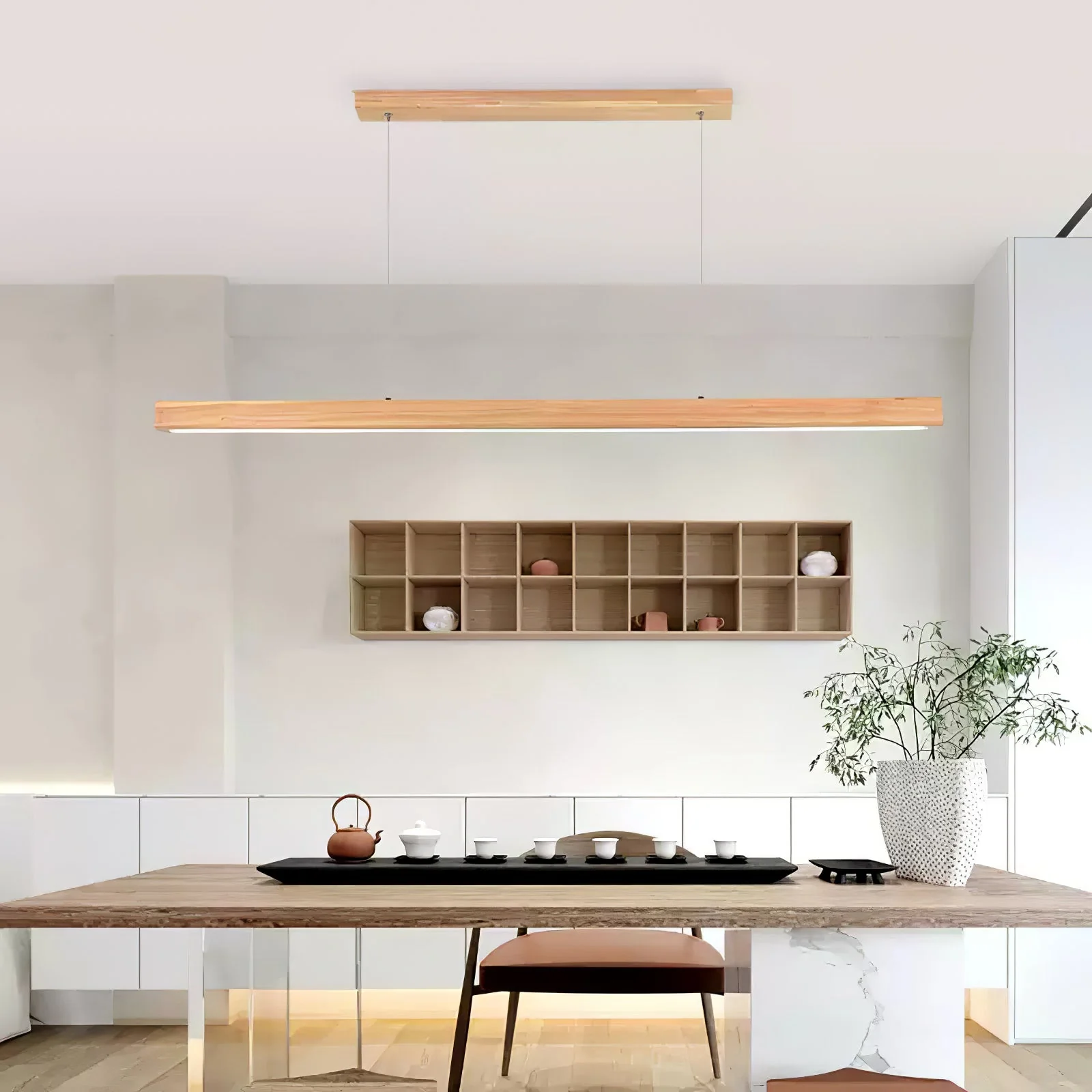 Elowen Linear Minimalist Wood Pendant Light - Image 16