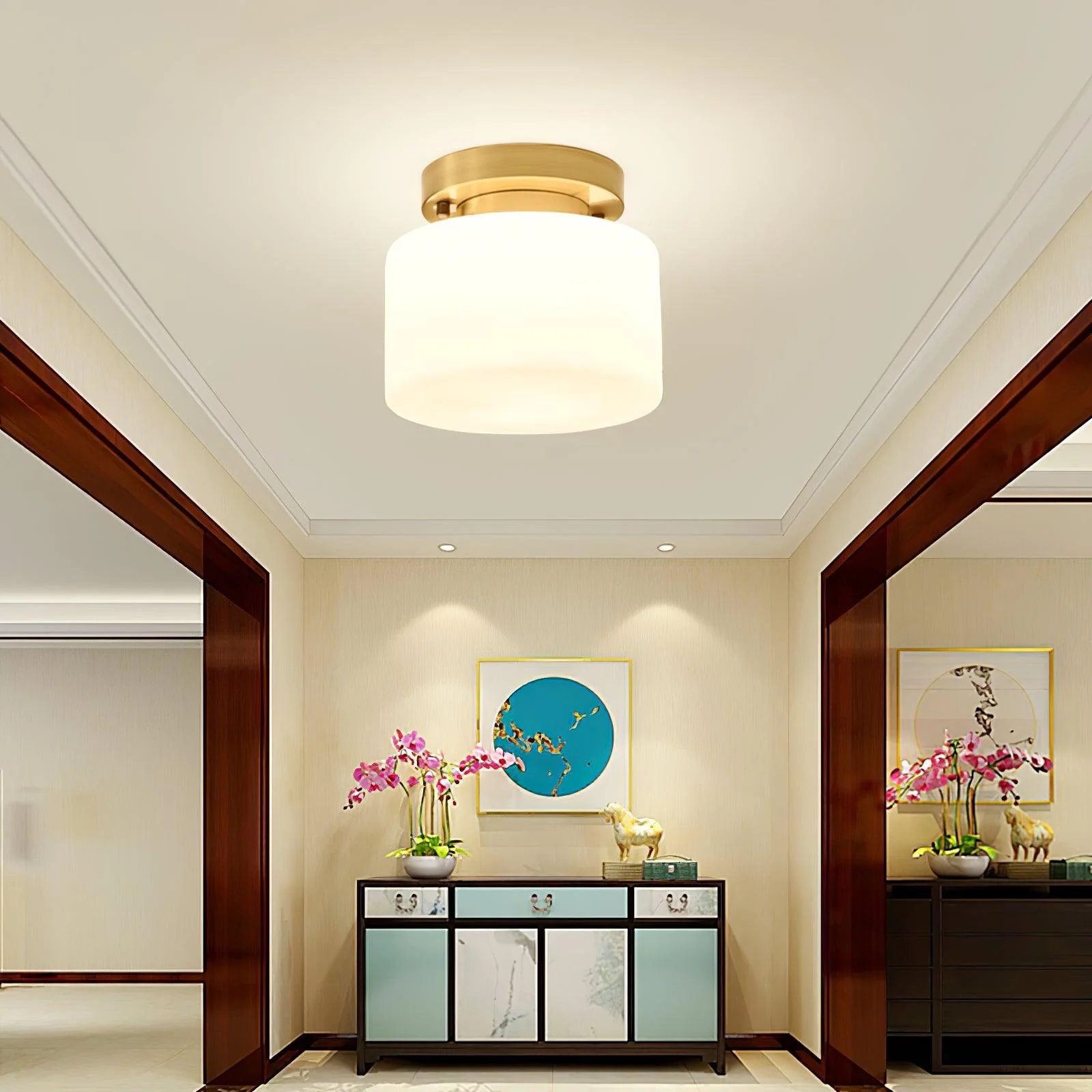 Elsilisra Nordic Art Brass Glass Flush Mount Ceiling Light - Image 31