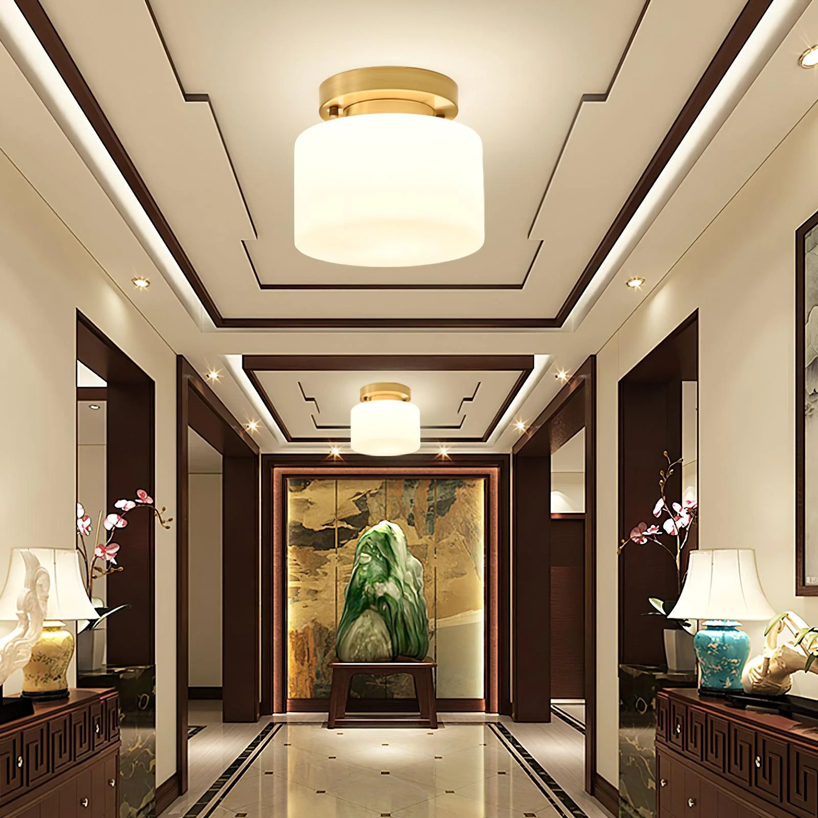 Elsilisra Nordic Art Brass Glass Flush Mount Ceiling Light - Image 34