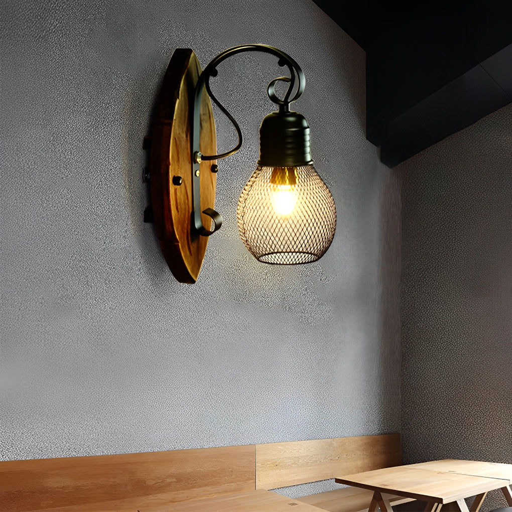 Elwin Rustic Antique Industrial Wood Outdoor Wall Lamp