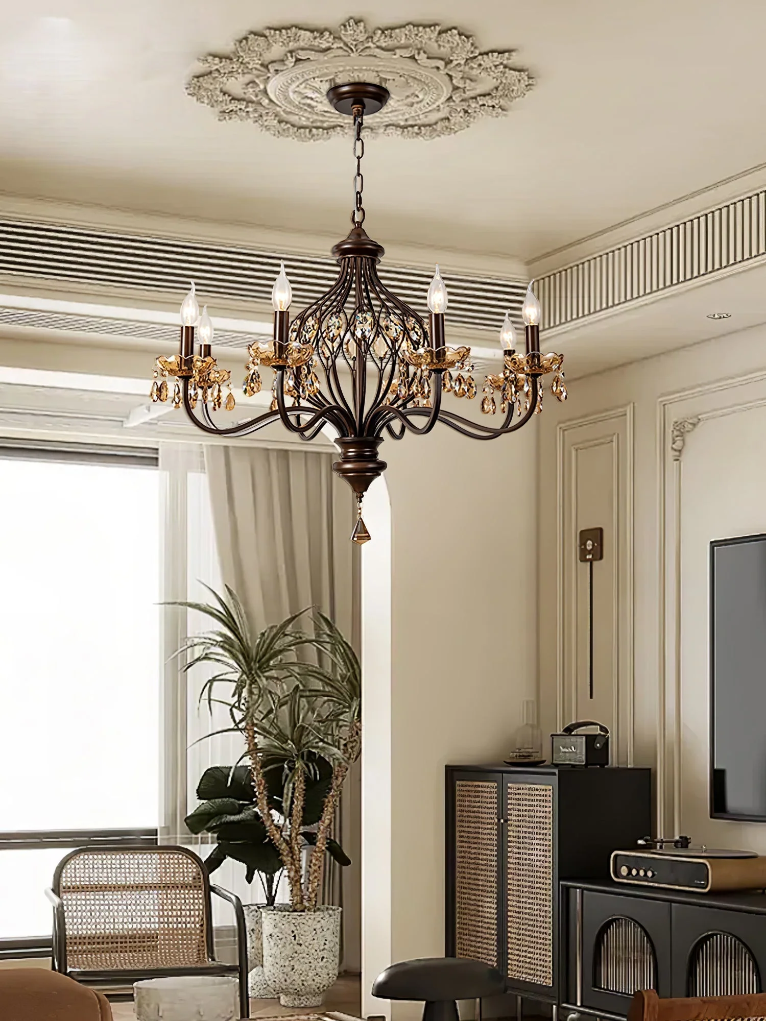 Enorel Vintage Bronze Crystal Chandelier - Image 4