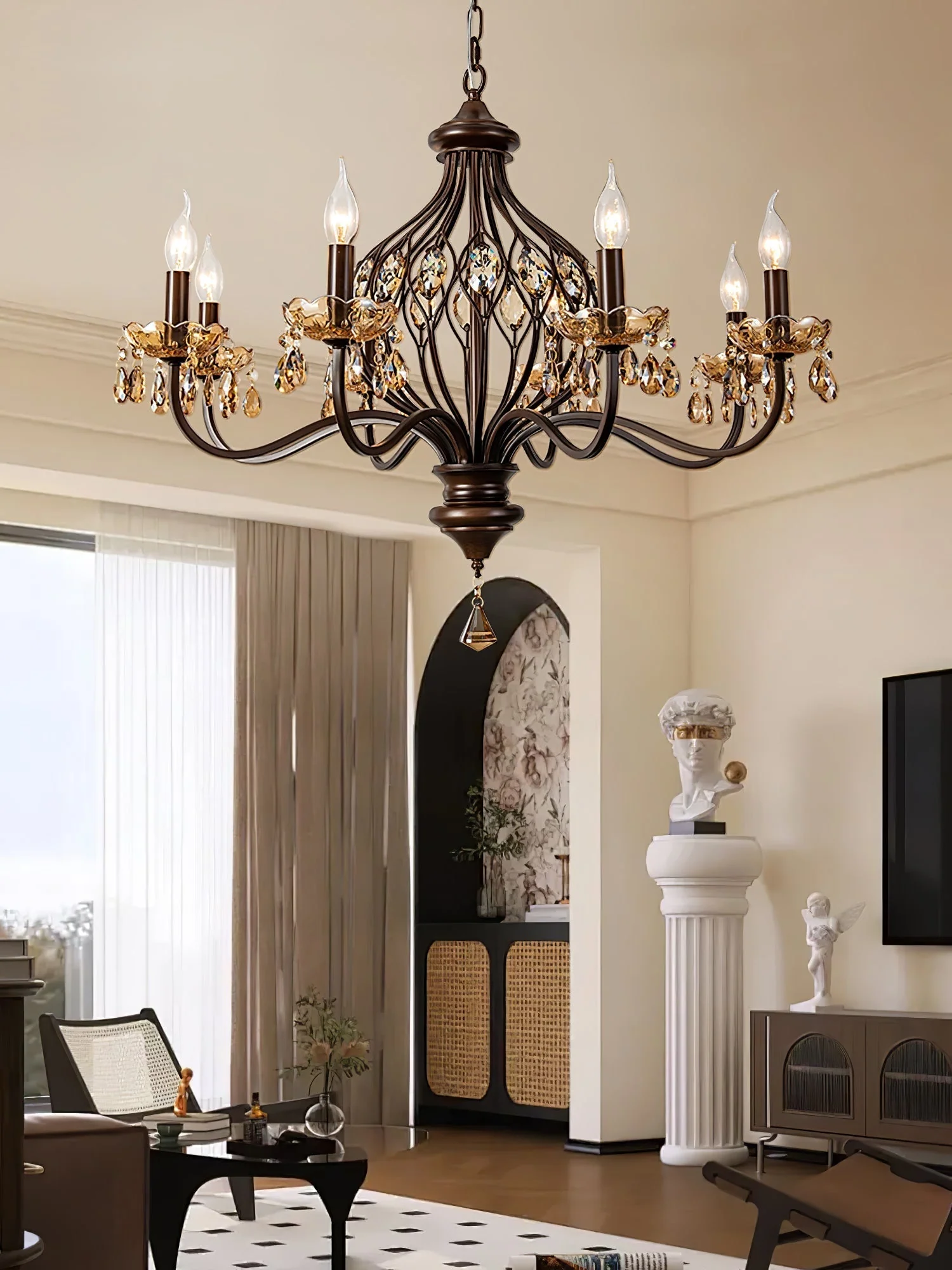 Enorel Vintage Bronze Crystal Chandelier - Image 7