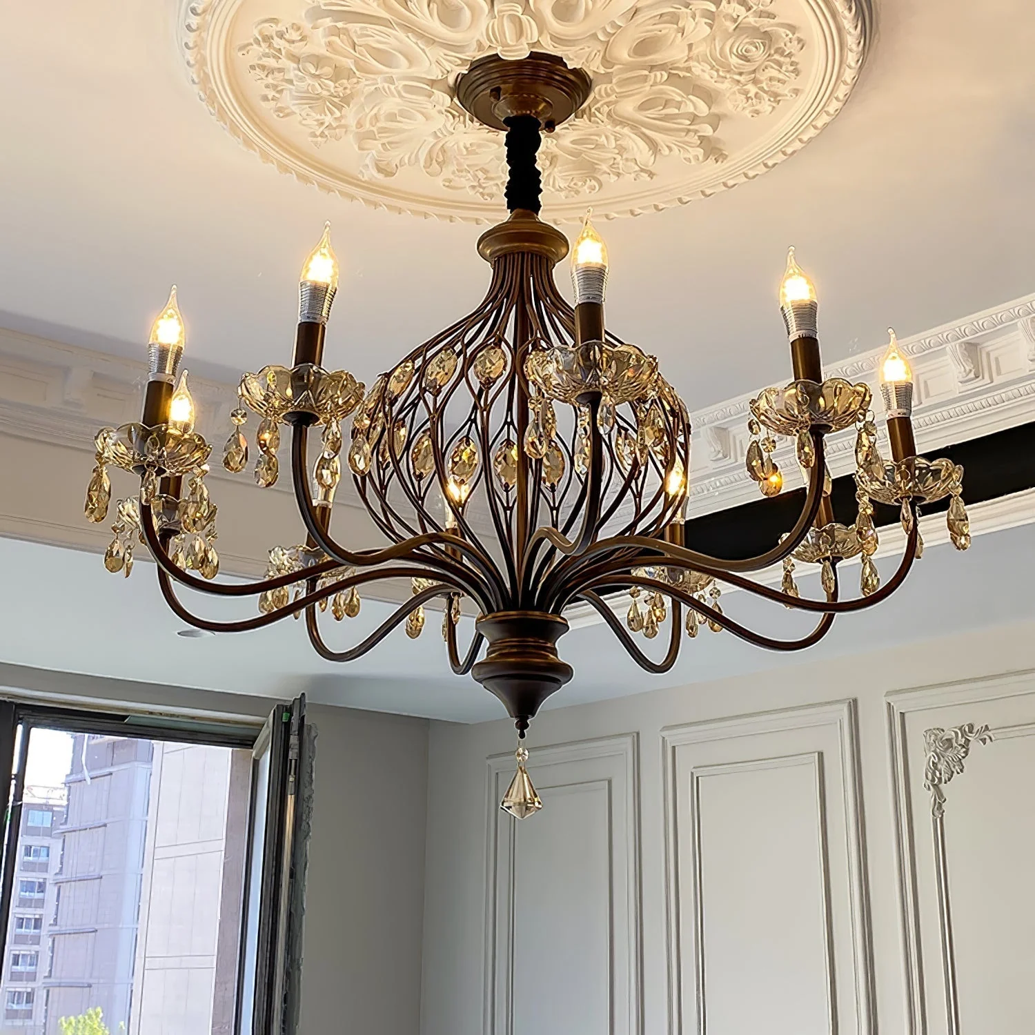 Enorel Vintage Bronze Crystal Chandelier - Image 8