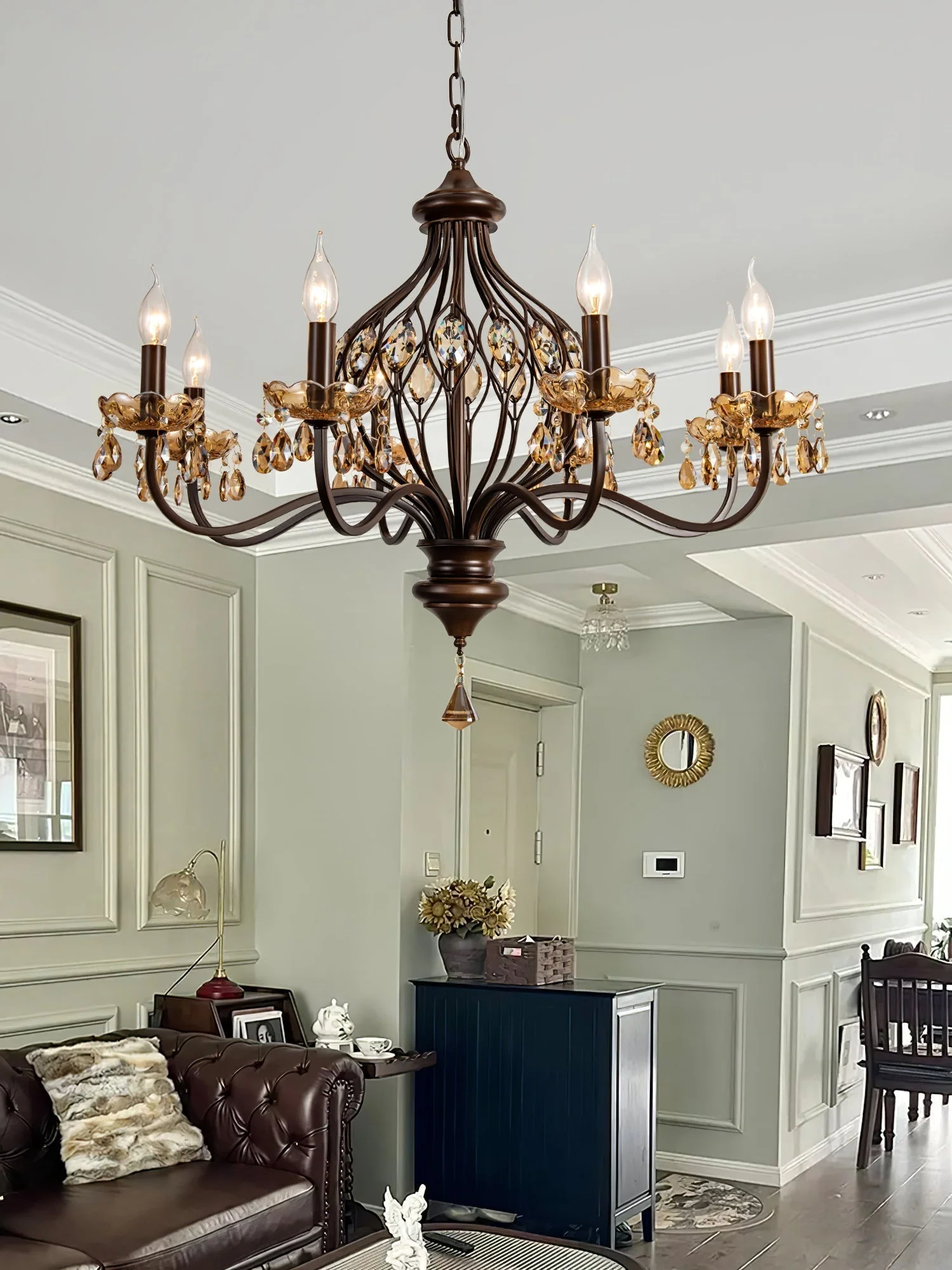 Enorel Vintage Bronze Crystal Chandelier - Image 9