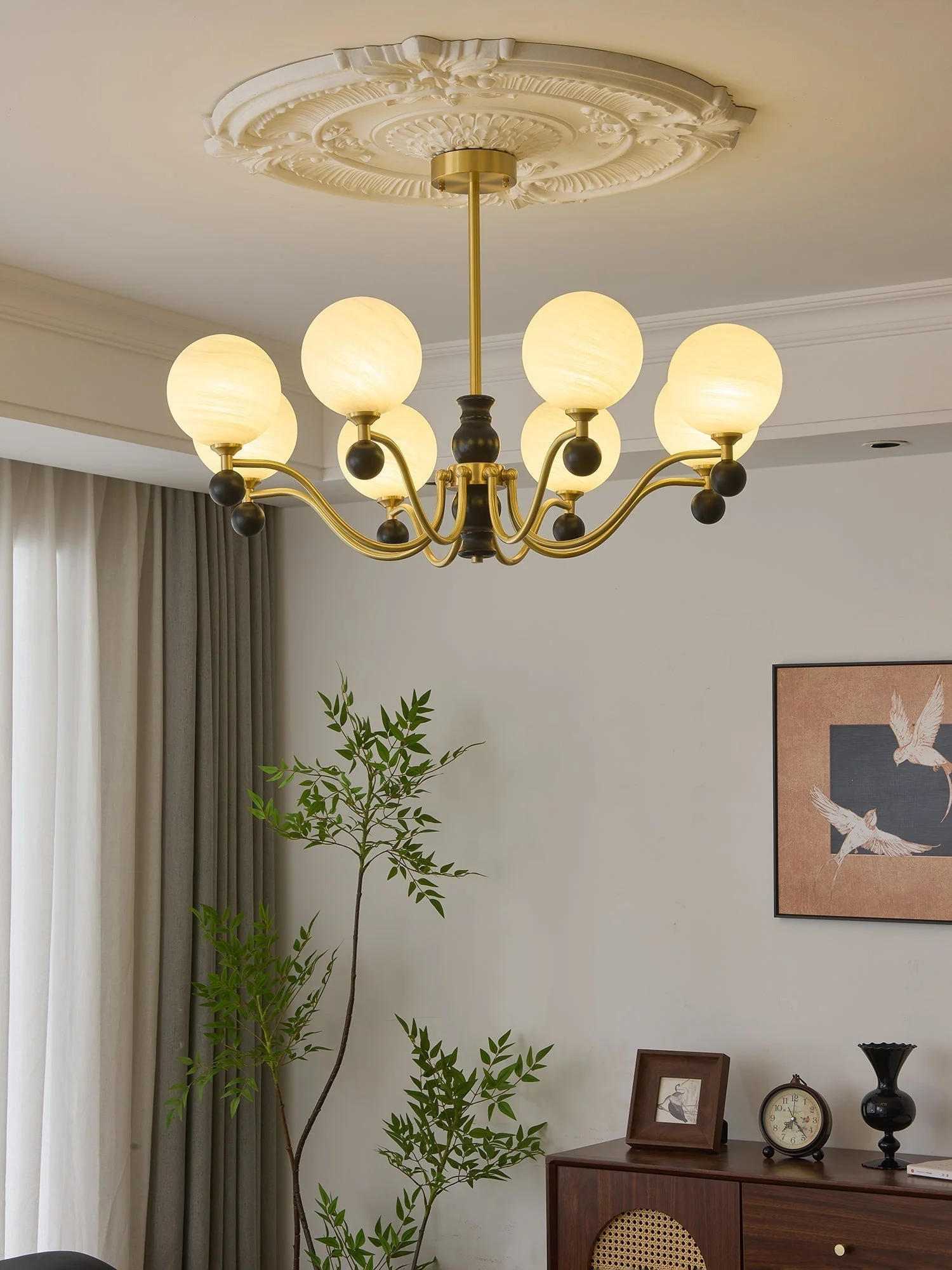 Ershaan Sphere Elegance Vintage Brass Wood Chandelier - Image 12