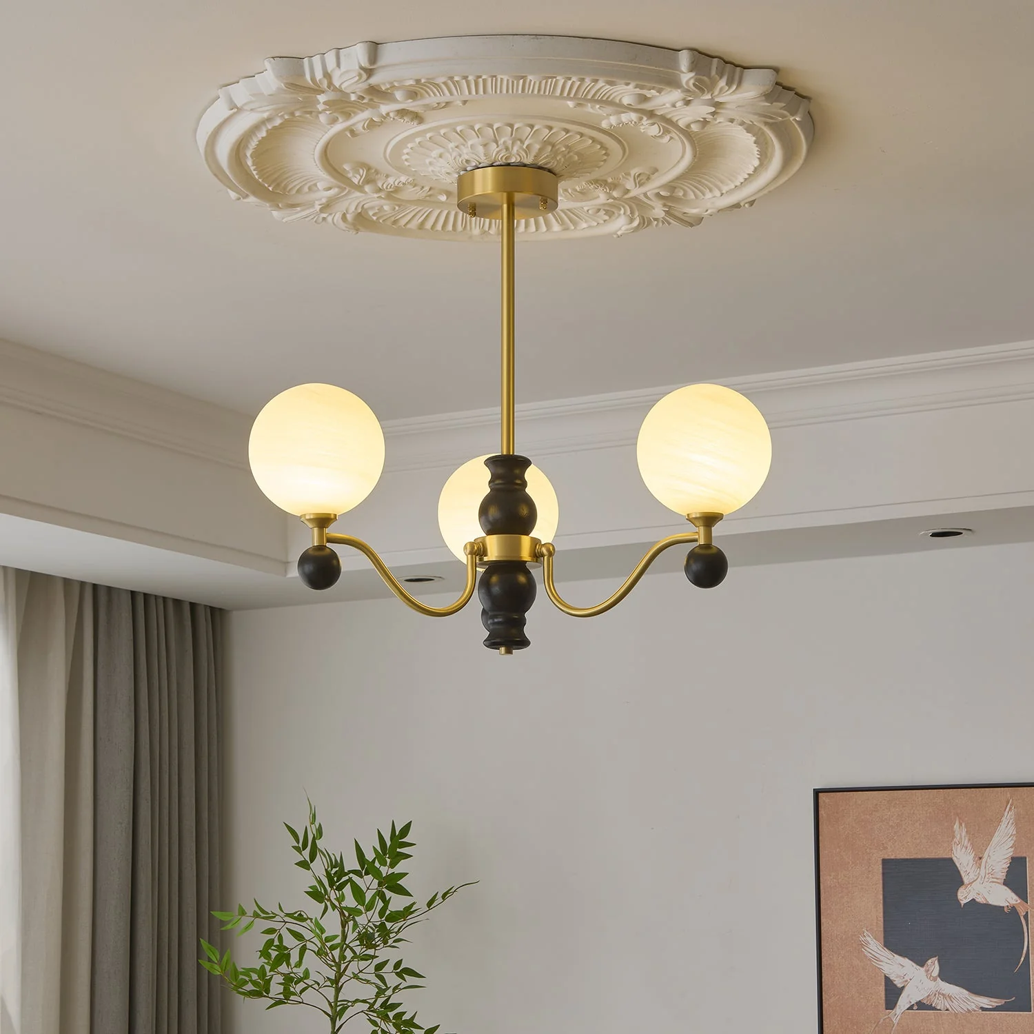 Ershaan Sphere Elegance Vintage Brass Wood Chandelier - Image 22