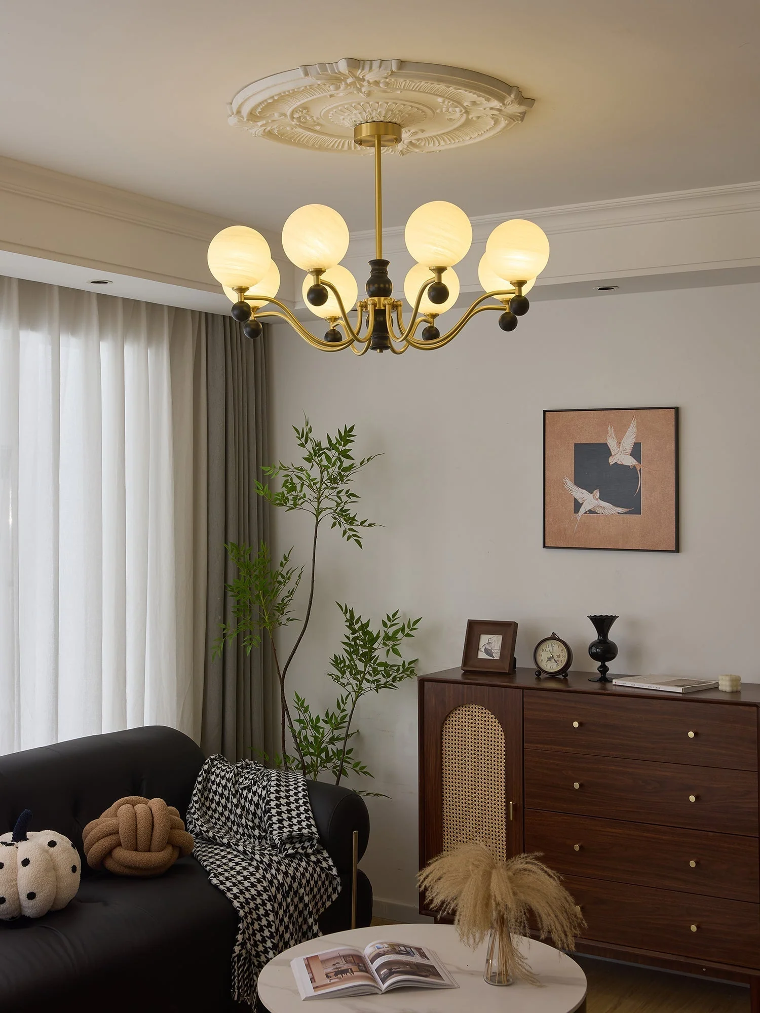 Ershaan Sphere Elegance Vintage Brass Wood Chandelier - Image 23