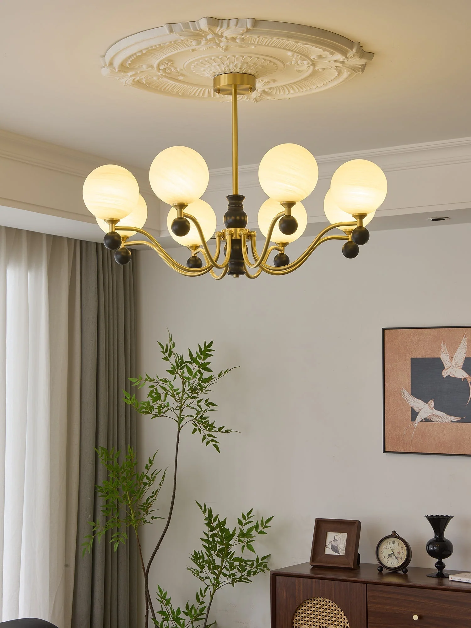 Ershaan Sphere Elegance Vintage Brass Wood Chandelier - Image 26