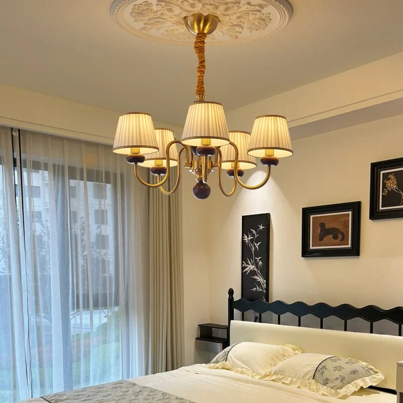 Erthaos Traditional Elegance Pleat Fabric Wood Chandelier - Image 12