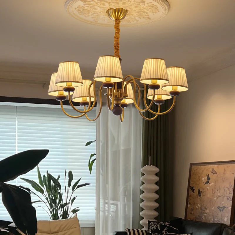 Erthaos Traditional Elegance Pleat Fabric Wood Chandelier - Image 14