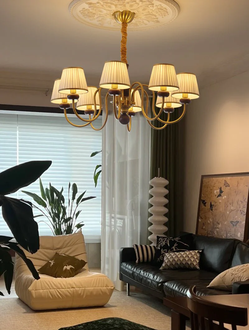 Erthaos Traditional Elegance Pleat Fabric Wood Chandelier - Image 16