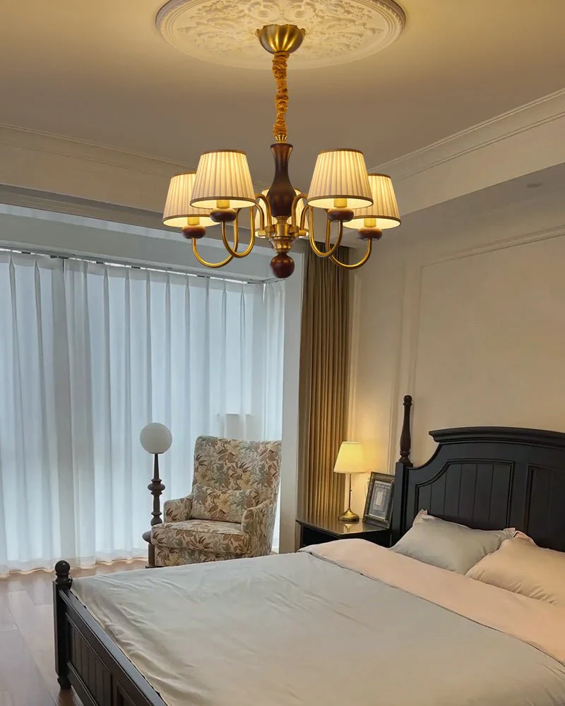 Erthaos Traditional Elegance Pleat Fabric Wood Chandelier - Image 18