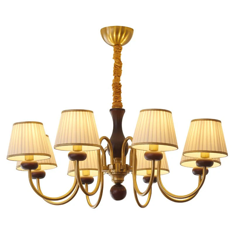 Erthaos Traditional Elegance Pleat Fabric Wood Chandelier - Image 20
