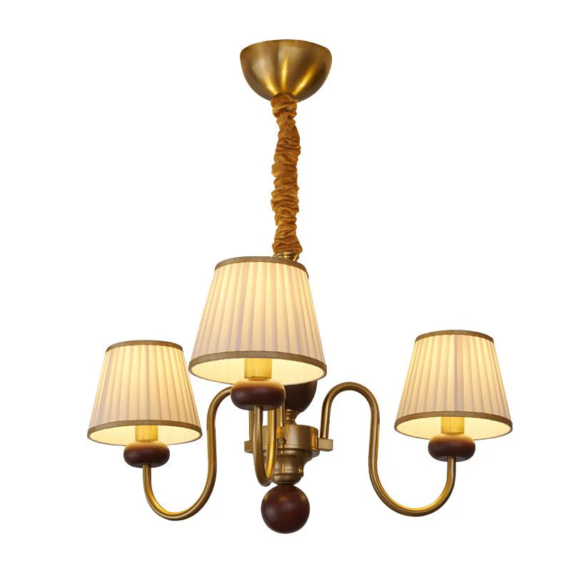Erthaos Traditional Elegance Pleat Fabric Wood Chandelier - Image 3