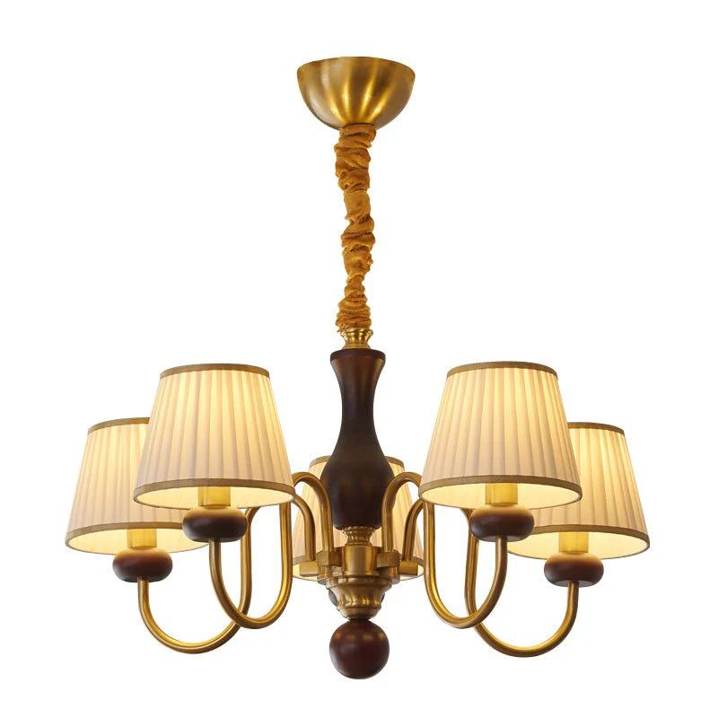 Erthaos Traditional Elegance Pleat Fabric Wood Chandelier - Image 5