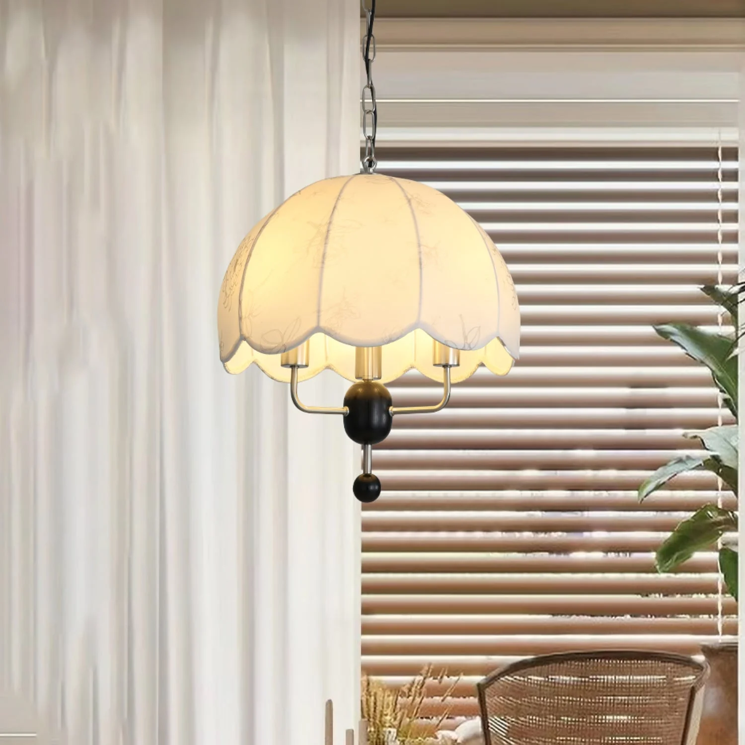 Ervaren Vintage Bloom Fabric Wood Pendant Lamp - Image 3