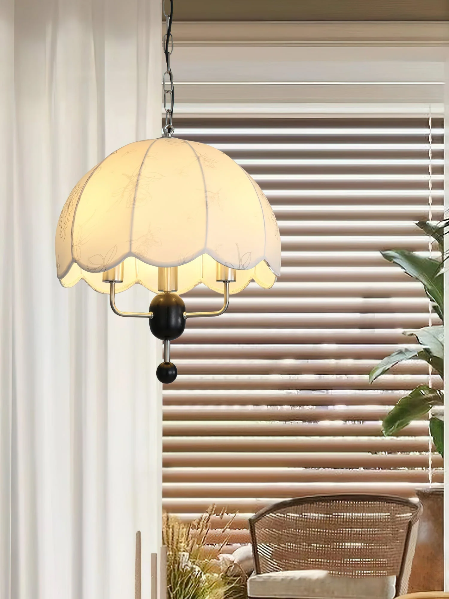 Ervaren Vintage Bloom Fabric Wood Pendant Lamp - Image 9