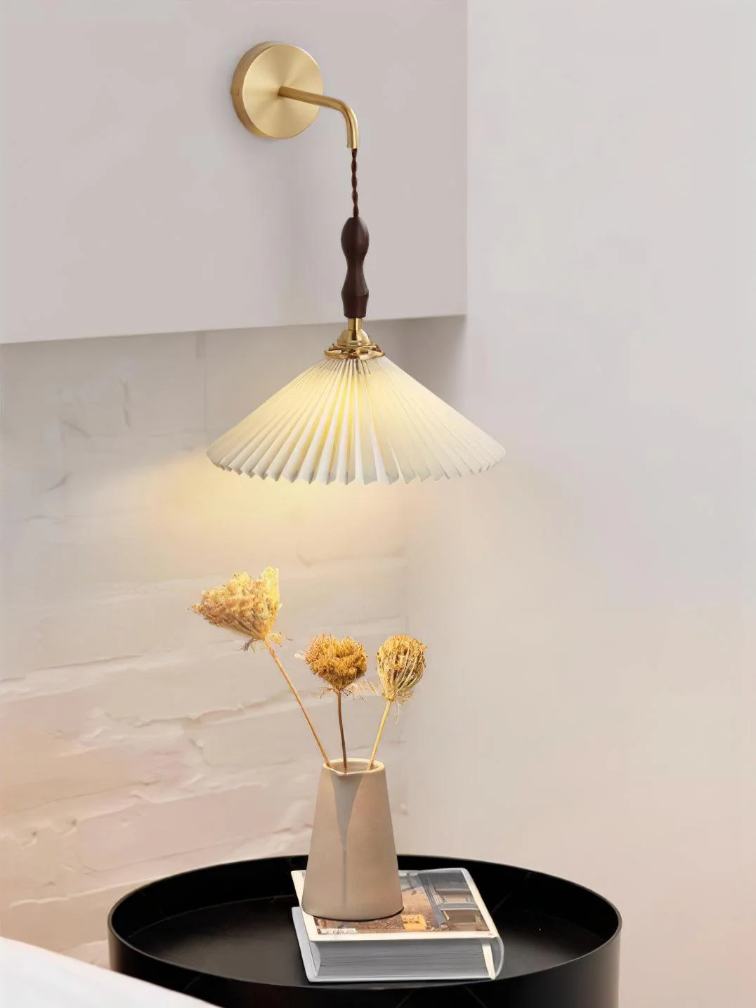 Eurlaeel Premium Elegance Pleated Walnut Wooden Wall Lamp - Image 15
