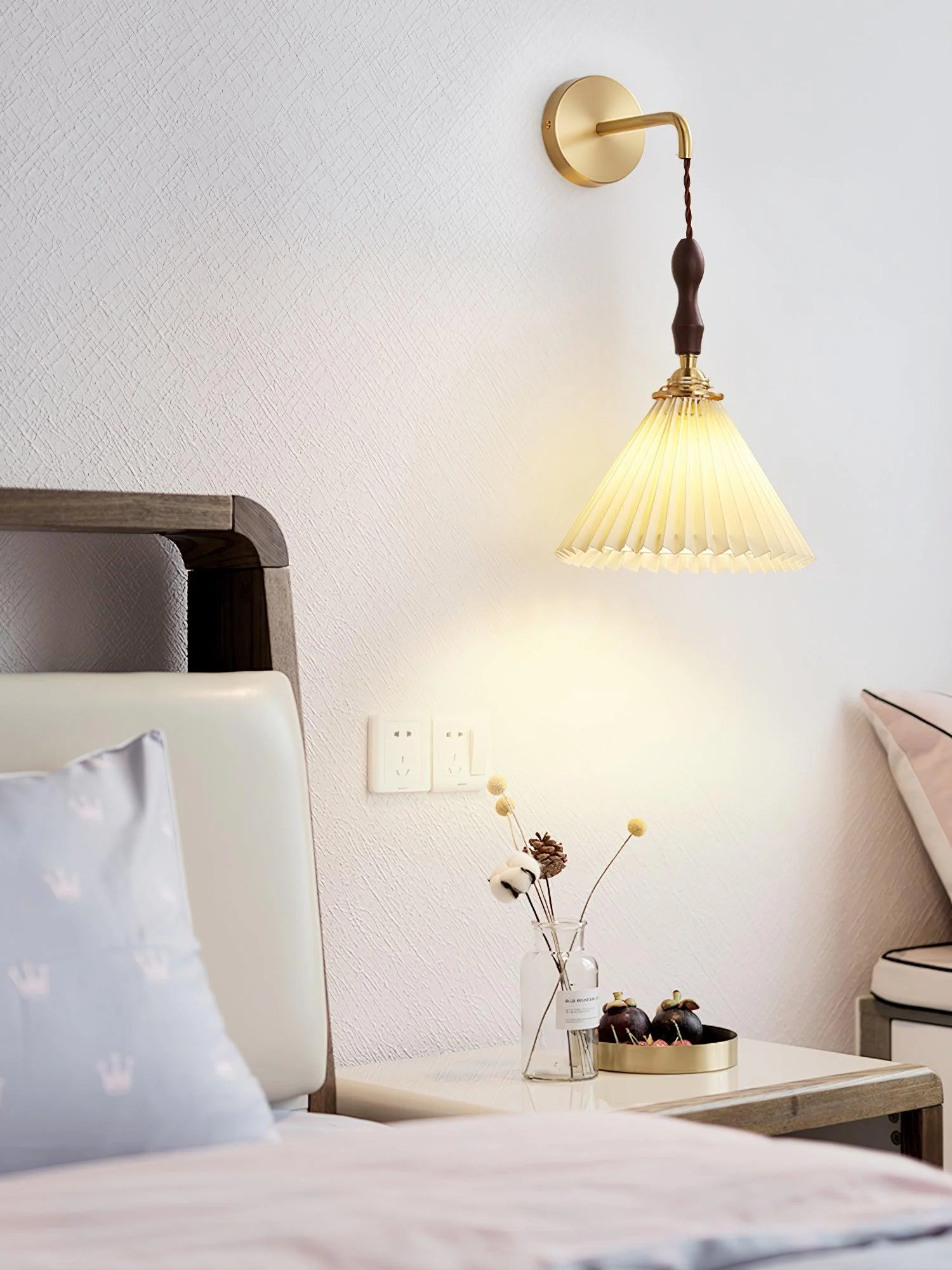 Eurlaeel Premium Elegance Pleated Walnut Wooden Wall Lamp - Image 2