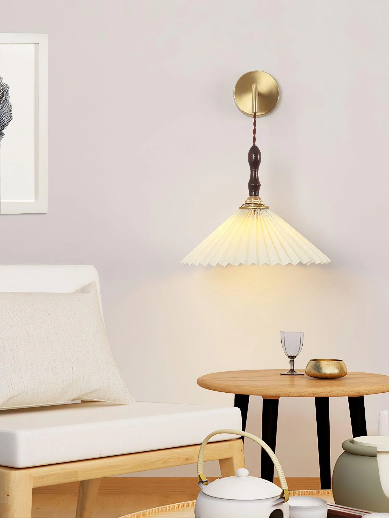 Eurlaeel Premium Elegance Pleated Walnut Wooden Wall Lamp - Image 3