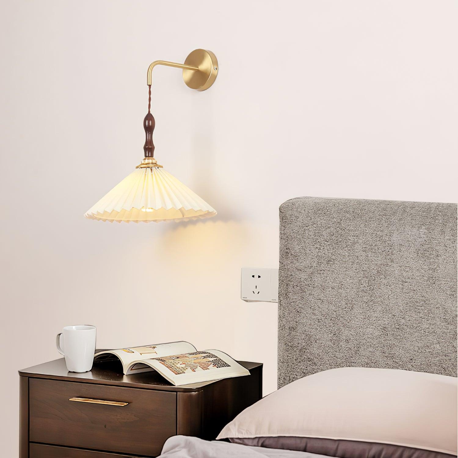 Eurlaeel Premium Elegance Pleated Walnut Wooden Wall Lamp - Image 4
