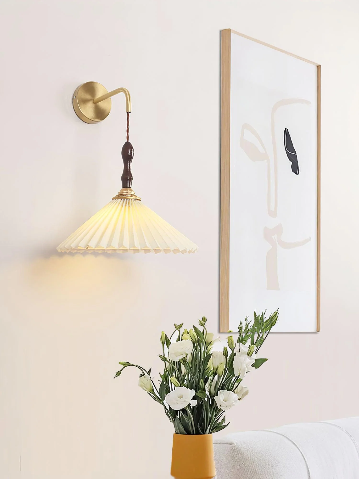 Eurlaeel Premium Elegance Pleated Walnut Wooden Wall Lamp - Image 8
