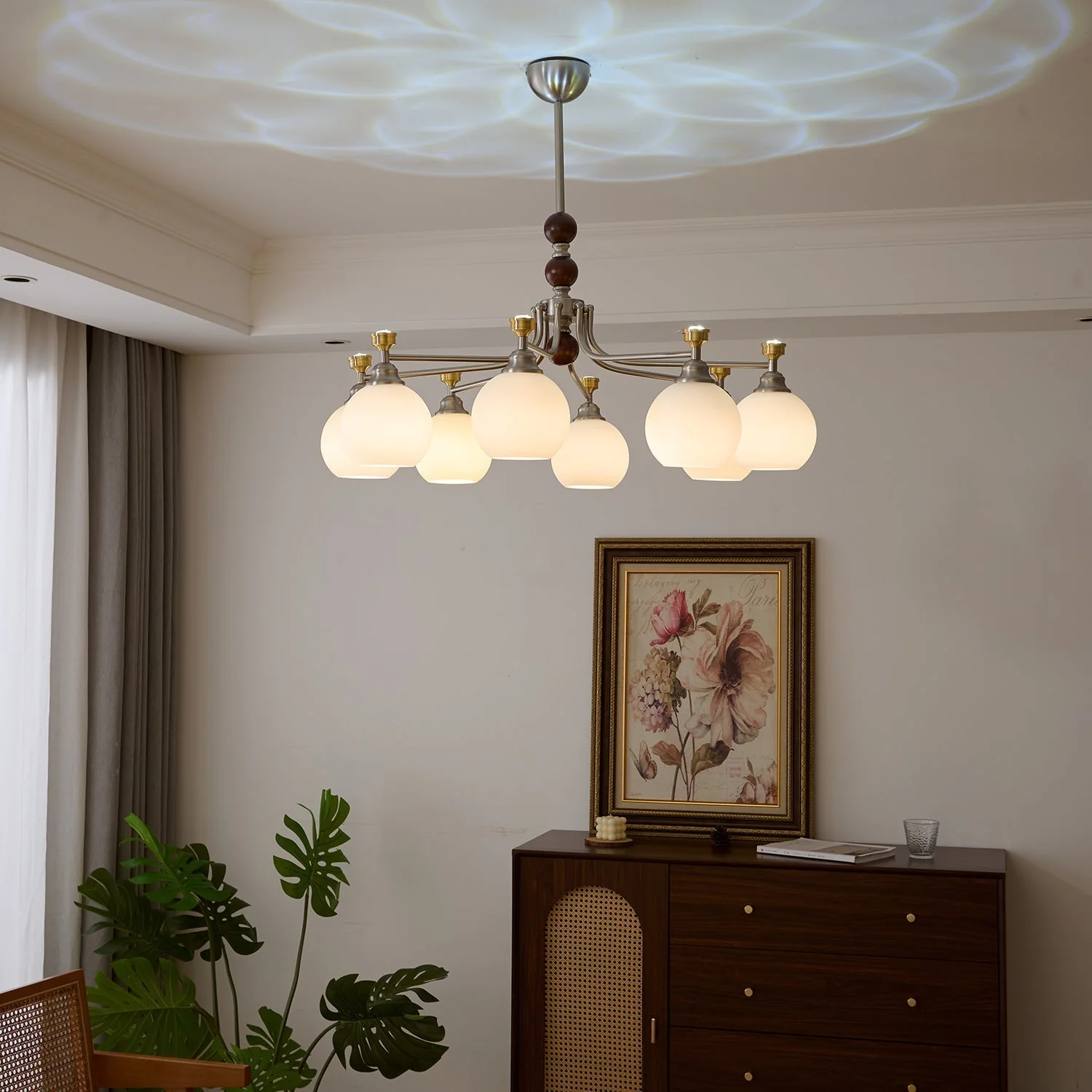 Eursoria Traditional Art Orb Wood Glass Chandelier - Image 10