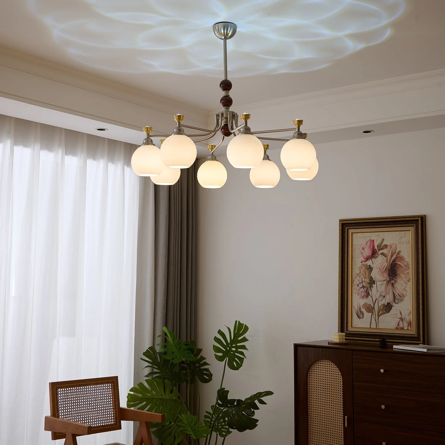 Eursoria Traditional Art Orb Wood Glass Chandelier - Image 16