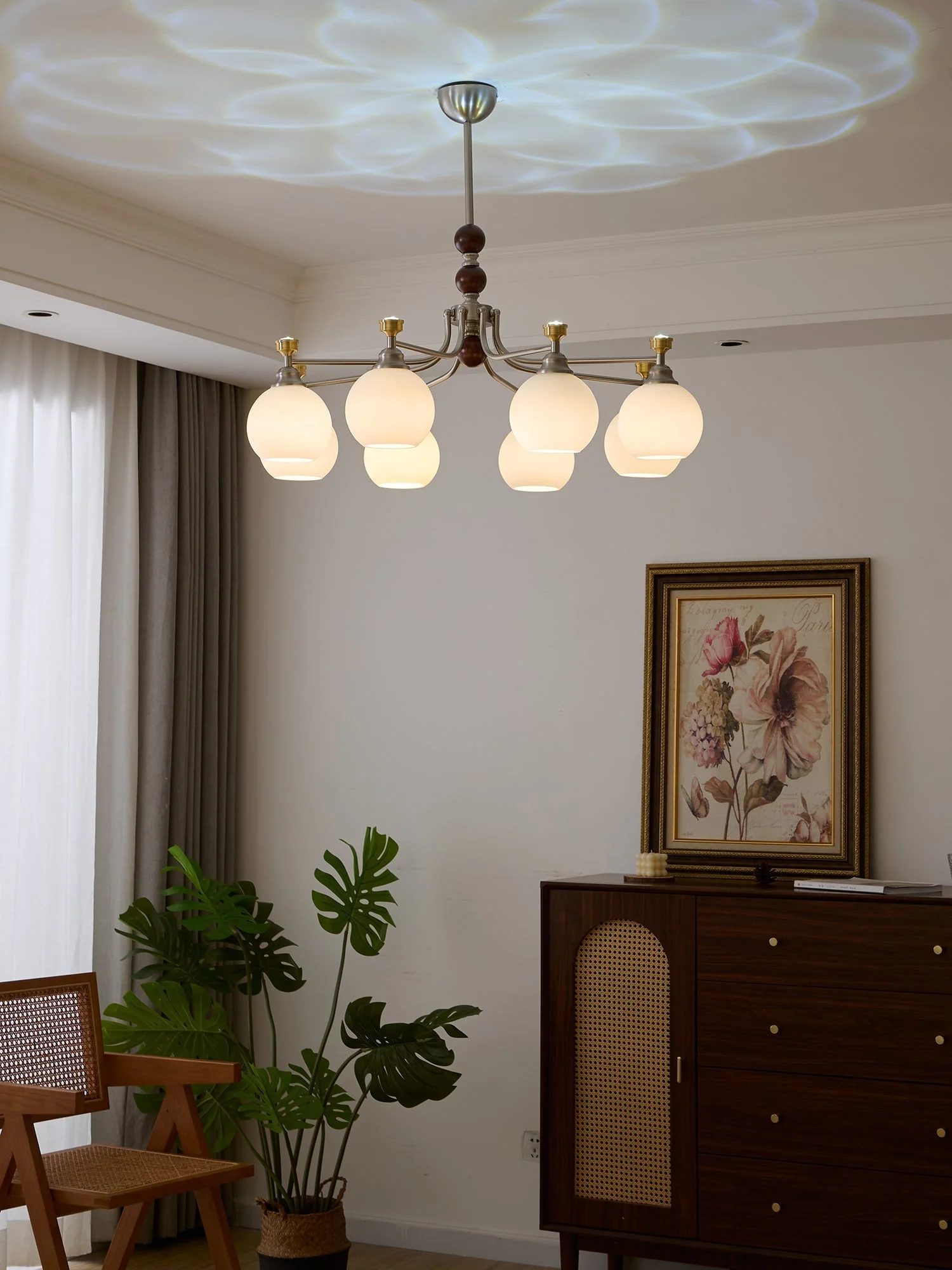 Eursoria Traditional Art Orb Wood Glass Chandelier - Image 2