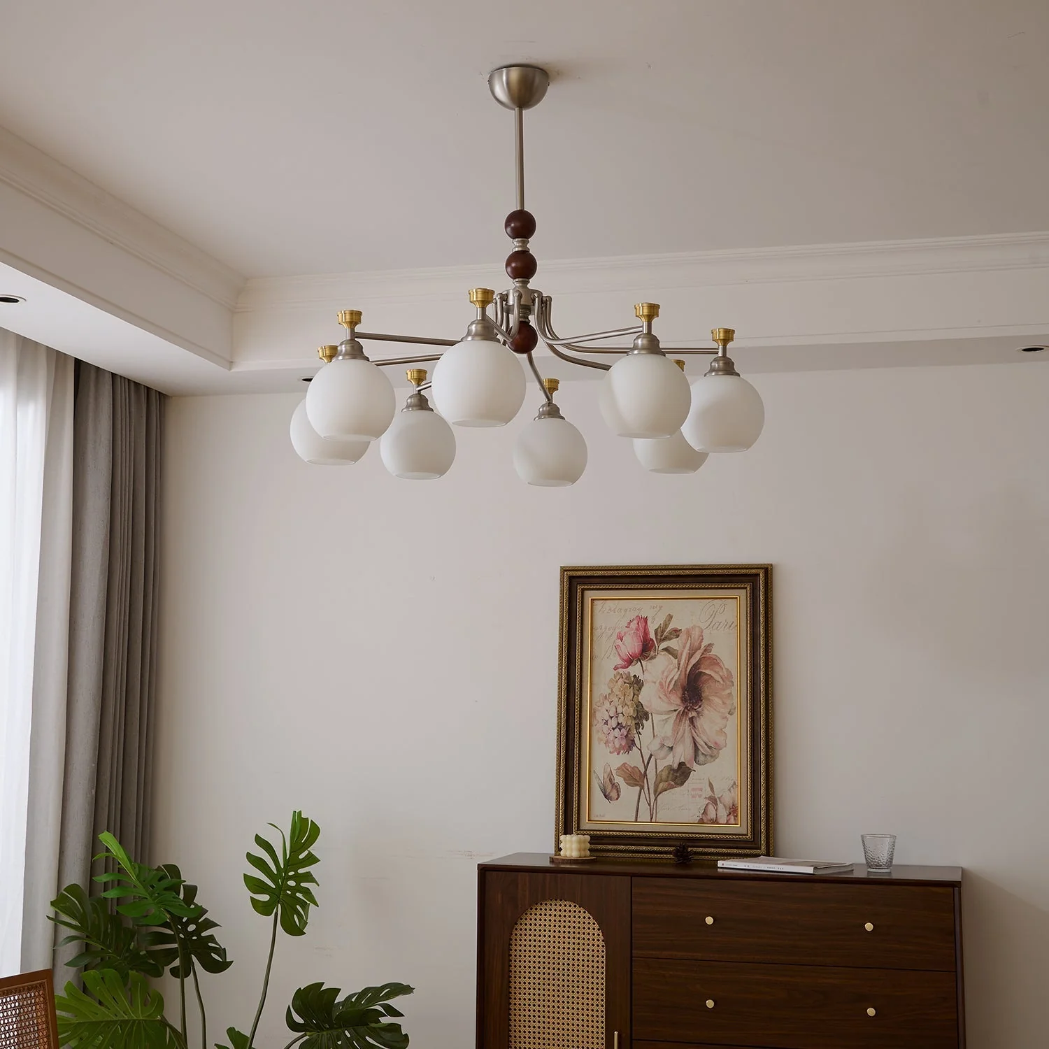 Eursoria Traditional Art Orb Wood Glass Chandelier - Image 28